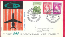 DANMARK - FIRST CARAVELLE FLIGHT - SAS - FROM KOBENHAVN TO BEIRUT *16.5.59* ON OFFICIAL COVER - Aéreo