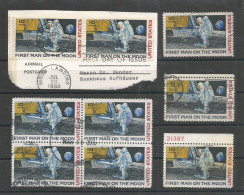 USA Airmail 1969 Moon Landing C76 - Single + Margin + Plate# + BL4 + Part Official CV Space Trip - Plate Blocks & Sheetlets