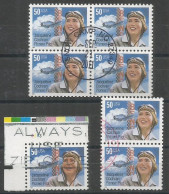 USA 1996 Jacqueline Cochran Aviation Pilot SC:#3066 Used VFU Pair & Block4 + Plate Number Corner - Plate Blocks & Sheetlets