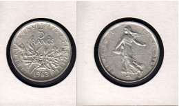 France, 5F, 5 Francs 1963, Semeuse, Argent, Non Nettoyée, - 5 Francs