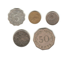 533/ Malte : 5 Mils 1972 - 1 Cent 1995 - 5 Cents 1995 - 25 Cents 1995 - 50 Cents 1972 - Malta