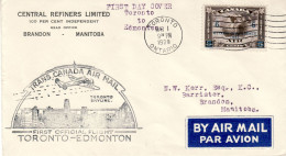 CANADA 1939 AIRMAIL  LETTER SENT FROM TORONTO TO BRANDON - Covers & Documents