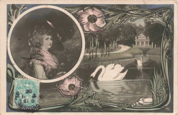 FANTAISIES - Femme  - Cygnes - Lac - Colorisé - Carte Postale Ancienne - Mujeres