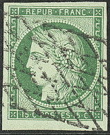 No 2b, Vert Foncé, Petit Bdf, Obl Grille Sans Fin, Jolie Pièce. - TB. - R - 1849-1850 Ceres