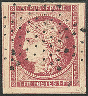 No 6, Carmin, , Quatre Voisins, Obl Roulette De Points, Très Jolie Pièce. - TB. - R - 1849-1850 Cérès