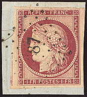 No 6b, Carmin Foncé, Deux Voisins, Obl Pc 87 Sur Petit Fragment. - TB. - R - 1849-1850 Ceres