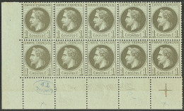 ** No 25, Bloc De 10 Cdf Avec Croix De Repère Et Contrôle TP. - TB - 1863-1870 Napoleon III With Laurels