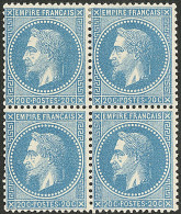 ** No 29B, Bleu Type II, Bloc De Quatre (deux Ex *, Très Frais. - TB - 1863-1870 Napoleon III With Laurels