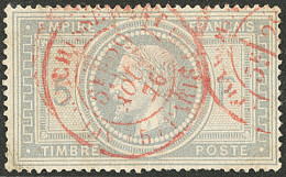 No 33, Violet-gris, Obl Cad Rouge "Paris Affranchissements" 29.8.76, 3 Dents à Peine Courtes Mais TB. - R - 1863-1870 Napoleon III Gelauwerd