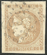 No 43Ab, Bistre-verdâtre, Obl Gc, Pli Mais TB D'aspect - 1870 Ausgabe Bordeaux