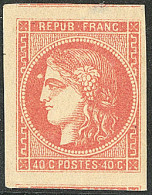 * No 48d, Rouge-sang Clair, Deux Voisins, Petite Variété D'impression, Pelurage Au Verso Mais Superbe D' Aspect - 1870 Ausgabe Bordeaux