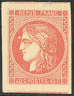 * No 48d, Rouge-sang Clair, Deux Voisins, Petite Variété D'impression, Pelurage Au Verso Mais Superbe D' Aspect - 1870 Bordeaux Printing