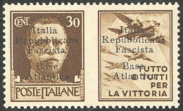 * Vignette De Propagande "Aviation" Attenante. No 5 En Paire Avec Vignette (Sassone #18) Surchargée "Italia ...". - TB.  - Francobolli Di Guerra