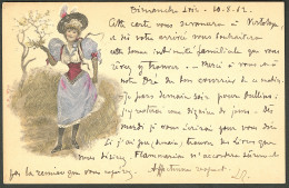 Lettre Illustration à La Main. "Jeune Femme à La Campagne", CP Afft N°111 Paire, Aquarelle Et Plume. - TB - Zonder Classificatie