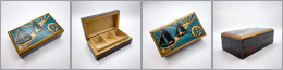 Boîte En Bois, Décor Voiliers Et Monogramme "EPA" Peint Main, 3 Comp., 85x45x30mm. - TB - Stamp Boxes