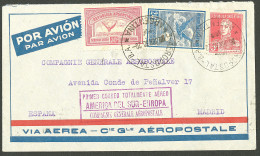 Lettre 06.06.30. 1er Vol Amérique Du Sud-Europe. Enveloppe Afft Argentine, Pour Madrid Avec Griffes Violettes CGA Et Arr - Other & Unclassified