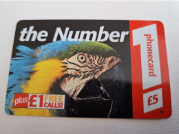 GREAT BRITAIN   -5 POUND /PARROT / BIRD / THE NUMBER 1 PHONECARD      PREPAID USED     ** 15199** - Other & Unclassified