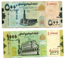 Yemen Banknotes - 2 Banknotes 500 Riyals 1000 Riyals - Replacement  - ND 2017 #1 - Yemen