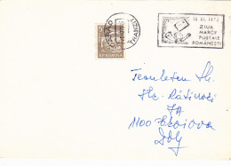 ROMANIAN STAMP'S DAY SPECIAL POSTMARK, TRAIN STAMP ON CARDBOARD, 1975, ROMANIA - Covers & Documents