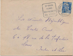 LETTRE AFFRANCHIE N° 886 - OBLITERATION DAGUIN "  ST SAVIN -VIENNE -SES FRSQUES SON ABBAYE - ANNEE 1954 - Oblitérations Mécaniques (Autres)