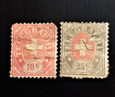 Suisse 1881 Swiss Cross - Inscription "TELEGRAPHIE" - Granite Paper – 10 & 25C Used - Telégrafo