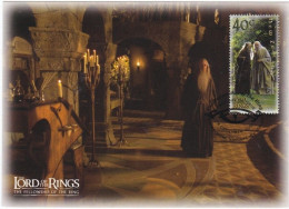 NOUVELLE-ZELANDE   : Carte-maximum : Le Seigneur Des Anneaux Gandalf Et Saruman Oblitération 04 12 2001 - Storia Postale