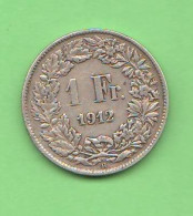Svizzera 1 Franc 1912 Switzerland Suisse Silver Coin - Autres & Non Classés