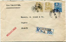 JAPON LETTRE RECOMMANDEE DEPART YOKOHAMA 11-12-39 POUR LA FRANCE - Storia Postale