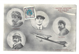 !!! CARTE POSTALE AVEC VIGNETTE DES FÊTES D'AVIATION DE NANTES, AOÛT 1910, PETITS DÉFAUTS - Aviación