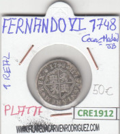 CRE1912 MONEDA ESPAÑA FERNANDO VI 1 REAL 1748 MADRID JB PLATA MBC - Autres & Non Classés