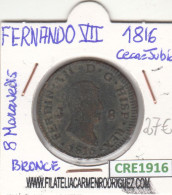 CRE1916 MONEDA ESPAÑA FERNANDO VII 8 MARAVEDIS 1816 JUBIA BRONCE BC - Autres & Non Classés