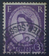 Great Britain, Scott #358var-inv Wmk, Used(o), 1958, Wilding: Queen Elizabeth II, 3d, Deep Purple - Usati