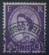 Great Britain, Scott #358var-inv Wmk, Used(o), 1958, Wilding: Queen Elizabeth II, 3d, Deep Purple - Used Stamps