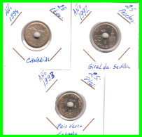 ESPAÑA 3 MONEDAS DE 25 Ptas. SEVILLA LA GIRALDA 1992 - PAIS VASCO 1993 - Y - CANARIAS 1994 - 25 Pesetas