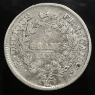 France, Union & Force, 5 Francs, An 10 (Year 10), L - Bayonne, Argent (Silver), TB (F), G.563a, F. 300/6 - 1795-1799 Directoire