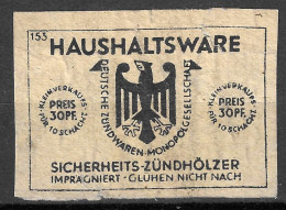 1920s VINTAGE Phillumeny MATCHBOX LABEL HAUSHALTSWARE Deutsche Zündwarenmonopol SICHERHEITS 5 X 3.5 CM - Matchbox Labels