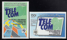 COMOROS(1991) Telecom 91. Set Of 2 Imperforates. Scott Nos 736a-b. - Comores (1975-...)