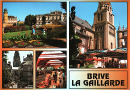 CPM 19 Brive-la-Gaillarde - Halles G. Brassens, Marché Et Eglise Saint-Martin, Place Du Théâtre Et Rue Piétonne TBE - Markthallen