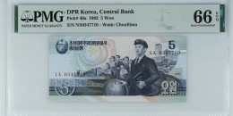 Korea P40a 1992 5won  UNC With Watermark PMG 66 Rare - Corée Du Nord