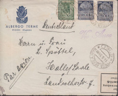 1939. RODI. Very Unusual Par Avion Cover To Halle, Germany With 25 Cent + 2 Ex 1,25 LIRE Can... (Michel 111+) - JF443682 - Ägäis (Rodi)