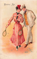 ILLUSTRATION - Une Femme Et Un Homme Tenant Une Raquette  - Colorisé - Carte Postale Ancienne - Contemporain (à Partir De 1950)