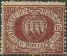 712504 HINGED SAN MARINO 1892 CIFRAS Y ESCUDOS - Oblitérés