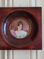 Delcampe - Miniature Portrait  "Juliette Récamier "  Signé H DURAN Dans Le Goût Du XVIIIème - Acquarelli