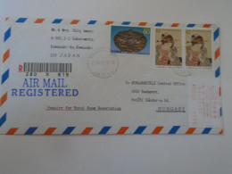 D198146 JAPAN -Registered  Airmail Cover 1992 Yokohamaport Uprated With EMA Red Meter Label - Sent To Hungary - Lettres & Documents