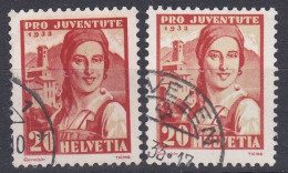 PRO JUVENTUTE 1933, Tessinoise /Tessinerin  VARIETE / ABART - Plaatfouten