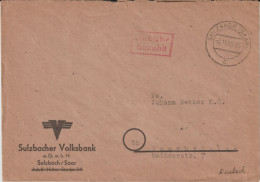 SARRE / SAAR - 1945 - GEBÜHR BEZAHLT !  - ENVELOPPE VOLKSBANK De SULZBACH => SAARBRÜCKEN - Briefe U. Dokumente