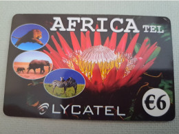 NETHERLANDS /  PREPAID / LYCATEL / AFRIKA / LION/ELEPHANT//ZEBRA/ FLOWER/  € 6,-  USED  ** 15247** - Privées