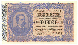 10 LIRE BIGLIETTO DI STATO EFFIGE UMBERTO I 13/01/1911 SPL+ - Otros