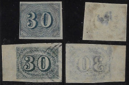 Brazil Year 1854 RHM-20 2 Stamp Coloured Numeral Cat's Eye Olho De Gato 30 Réis Unused Original & Forgery Catalog US$100 - Used Stamps