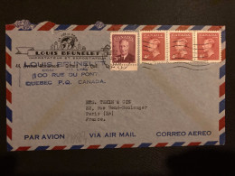 LETTRE Par Avion Pour La FRANCE TP 4c Bande De 3 + 3c OBL.MEC. 1951 QUEBEC + LA FEE DE PARIE LOUIS BRUNELET - Cartas & Documentos